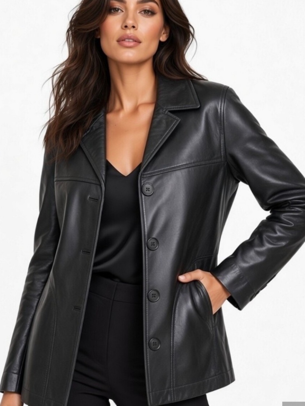 Colebrook & CO vintage Classic Black Leather Button-Front Jacket size medium